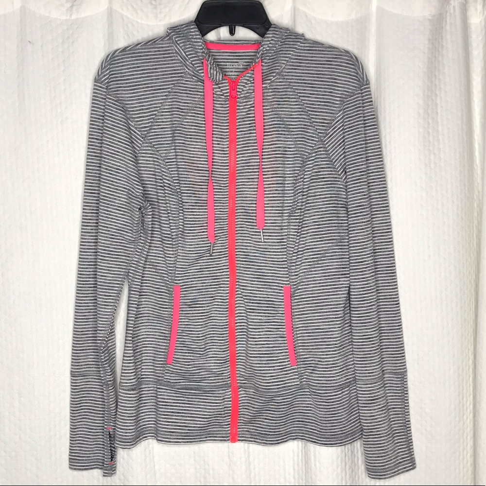 Luka Gray Striped Zip Up Hoodie Top Size Large